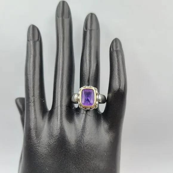 Lorenzo Sterling Silver 925 18K Gold Accent Amethyst Cocktail Ring Sz 7